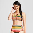 Clean Water Women's Retro Stripe Strappy High Neck Bikini Swim Tops -