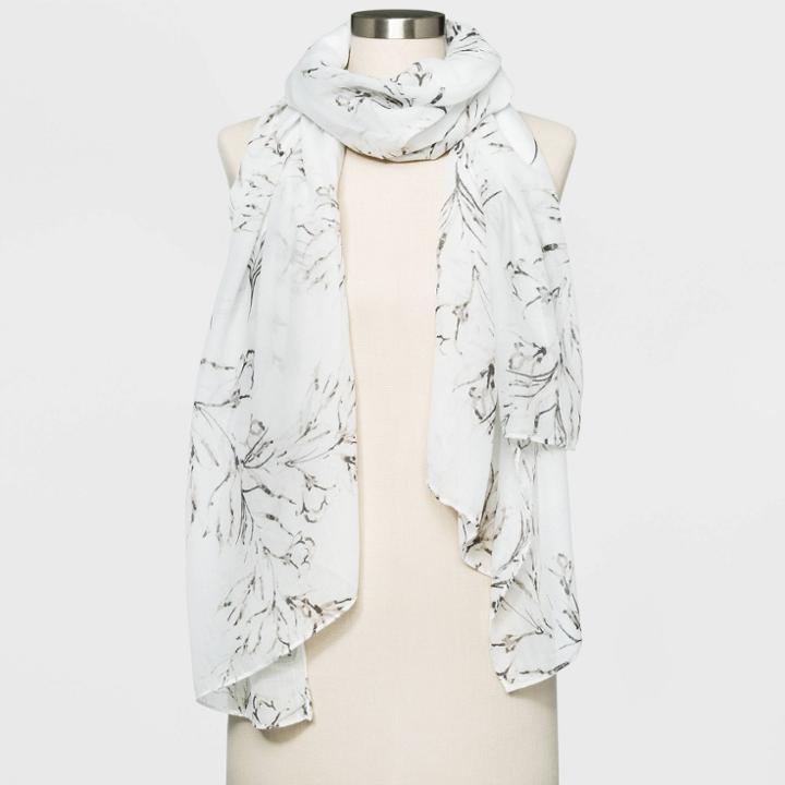Women's Floral Print Scarves - A New Day White One Size, Women's