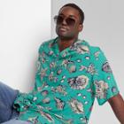 Men's Big & Tall Printed Standard Fit Short Sleeve Button-down Shirt - Original Use Light Teal Green/seashell