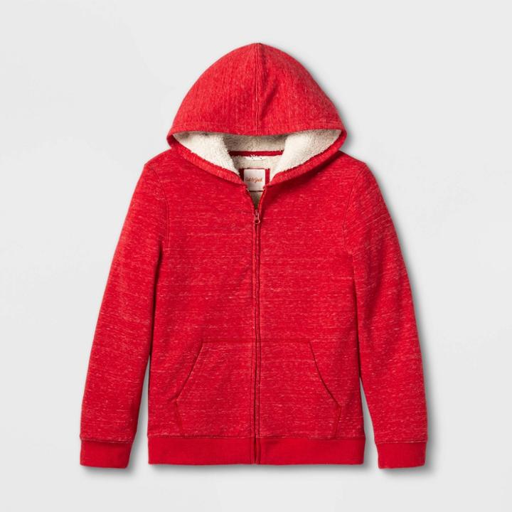 Boys' Sherpa Lined Full-zip Hoodie - Cat & Jack Red