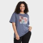 Women's Mtv Plus Size Floral Print Short Sleeve Graphic T-shirt - Navy