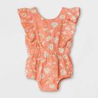 Baby Girls' Floral Woven Cinched Waist Romper - Cat & Jack Dark Peach