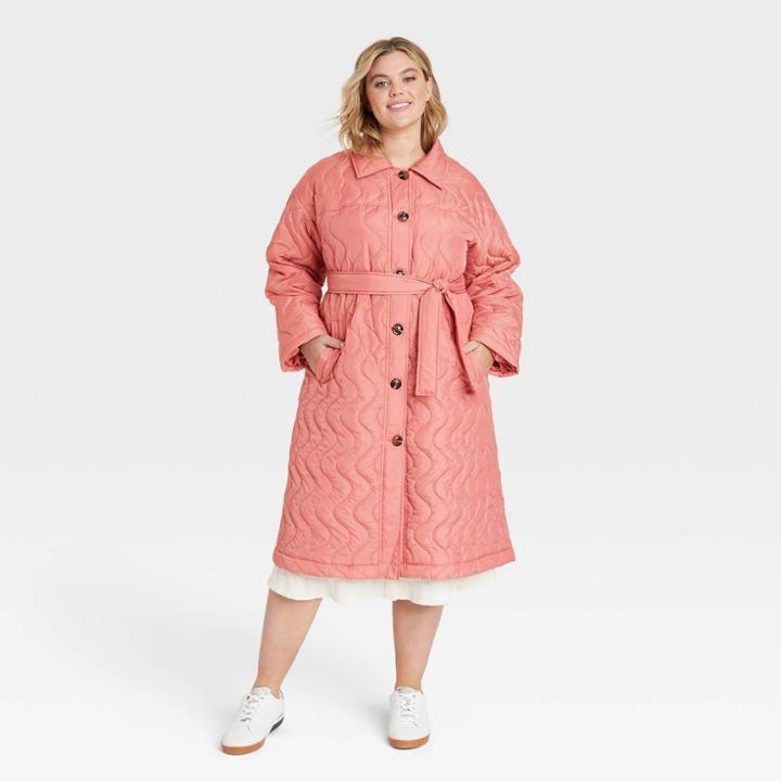 Women's Plus Size Button-front Overcoat - Who What Wear Pink