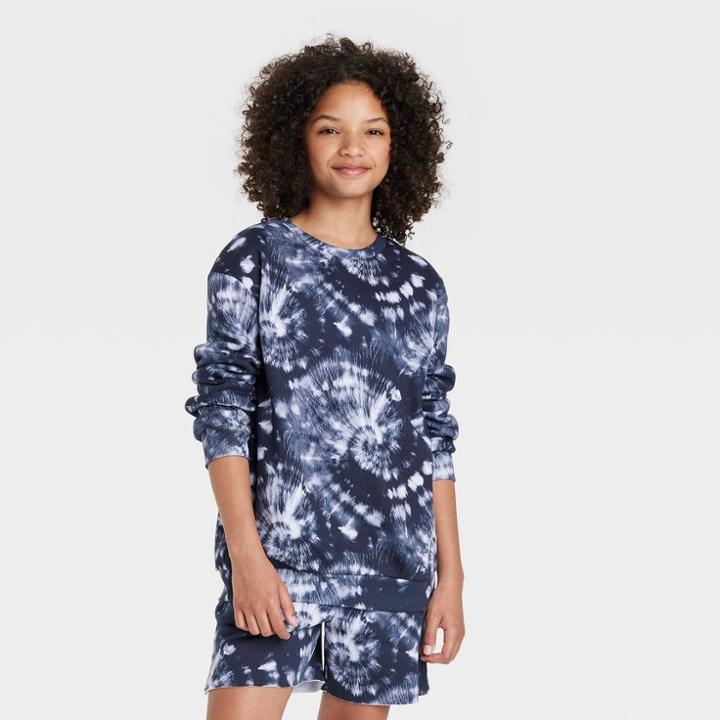 Kids' Oversized Sweatshirt - Art Class Navy Tie-dye Xs, Blue Tie-dye