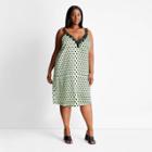 Women's Plus Size Lace Trim Slip Dress - Future Collective With Kahlana Barfield Brown Green Geometric