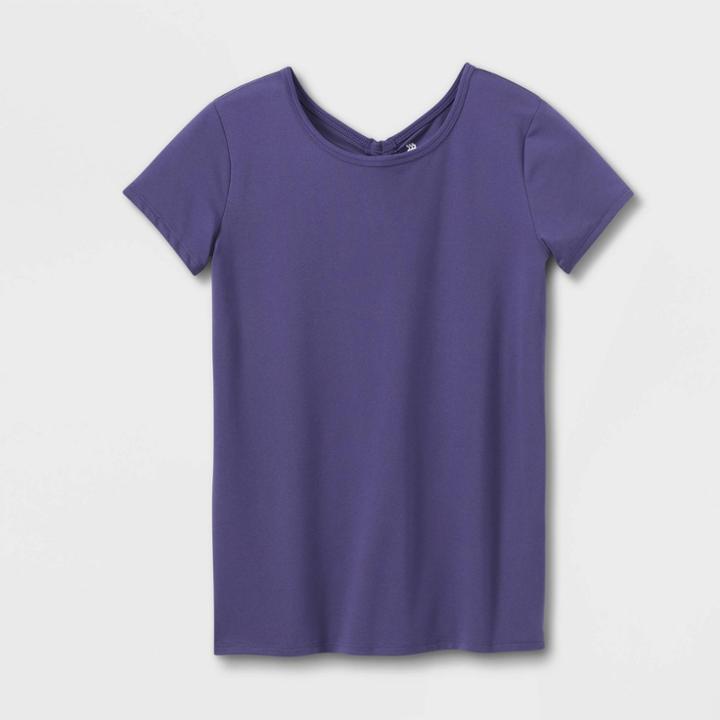Girls' Short Sleeve Keyhole Back Gym T-shirt - All In Motion Dark Purple
