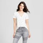 Women's Pineapple Tossed Print Criss-cross V-neck Short Sleeve Graphic T-shirt - Zoe+liv (juniors') Ivory