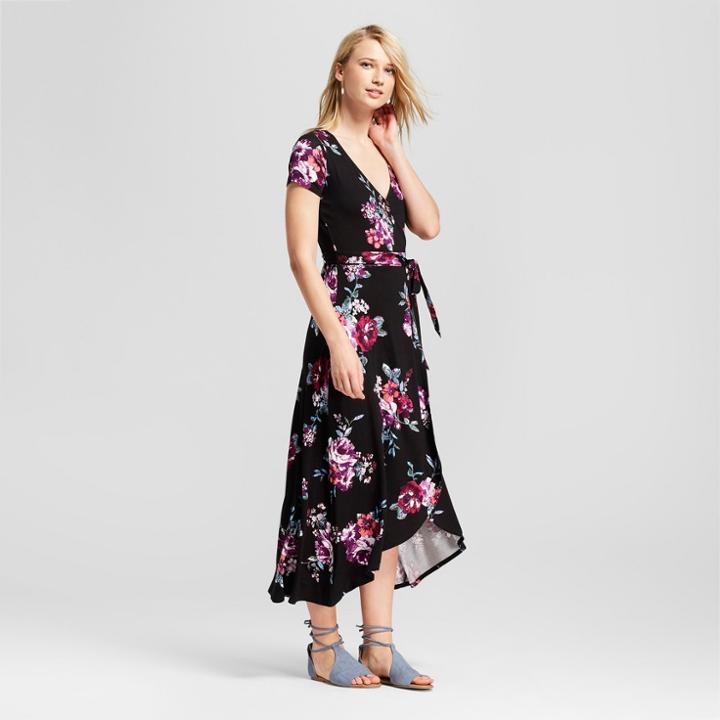 Women's Floral Maxi Wrap Dress - 3hearts (juniors') Black