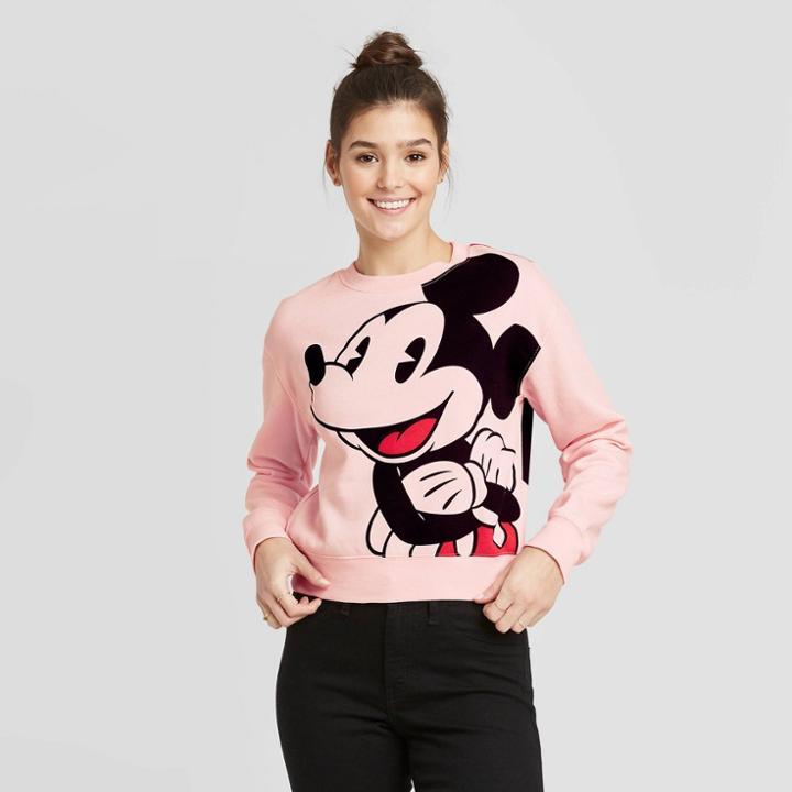Women's Disney Jumbo Mickey Cropped Sweatshirt (juniors') - Pink