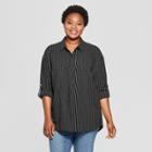 Women's Plus Size Striped Long Sleeve Popover Flannel Button-down Shirt - Universal Thread Black