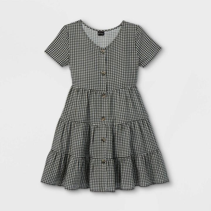 Girls' Tiered Button-front Short Sleeve Dress - Art Class Black