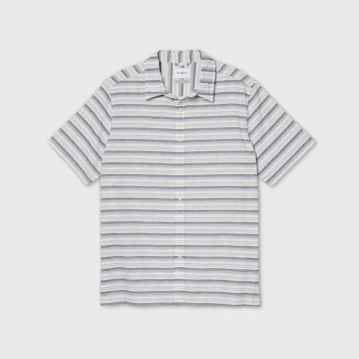 Men's Tall Striped Standard Fit Short Sleeve Novelty Button-down Shirt - Goodfellow & Co