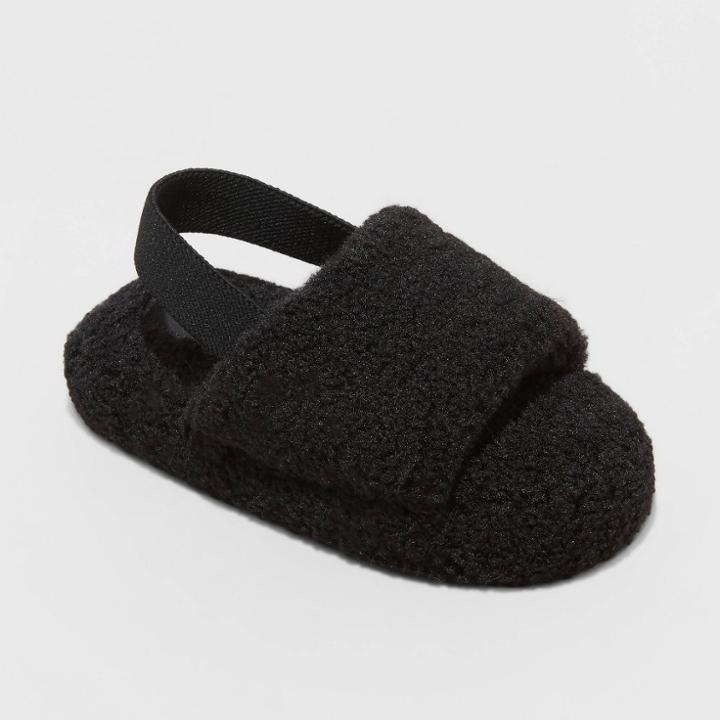 Toddler Avi Single Strap Faux Shearling Slippers - Cat & Jack Black
