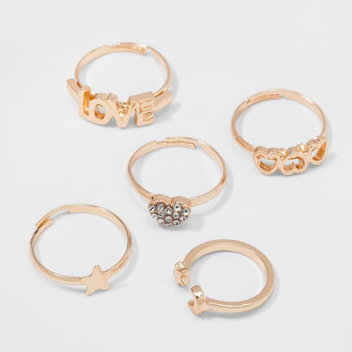 Girls' 5pk Love & Stars Ring Set - Cat & Jack Silver,