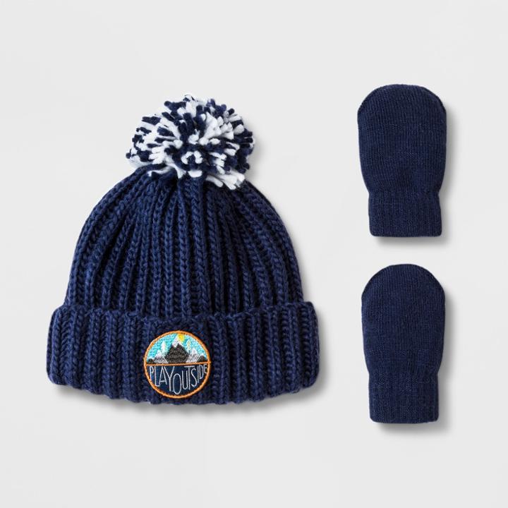 Toddler Boys' Beanie And Mitten Set - Cat & Jack Navy
