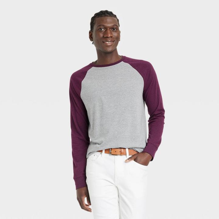 Men's Long Sleeve Lyndale T-shirt - Goodfellow & Co Plum Purple