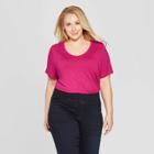 Women's Plus Size Short Sleeve Scoop Neck Relaxed T-shirt - Ava & Viv Pink