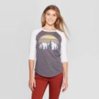 Women's 3/4 Sleeve Crewneck Mountain Graphic T-shirt - Modern Lux Gray M, Women's,
