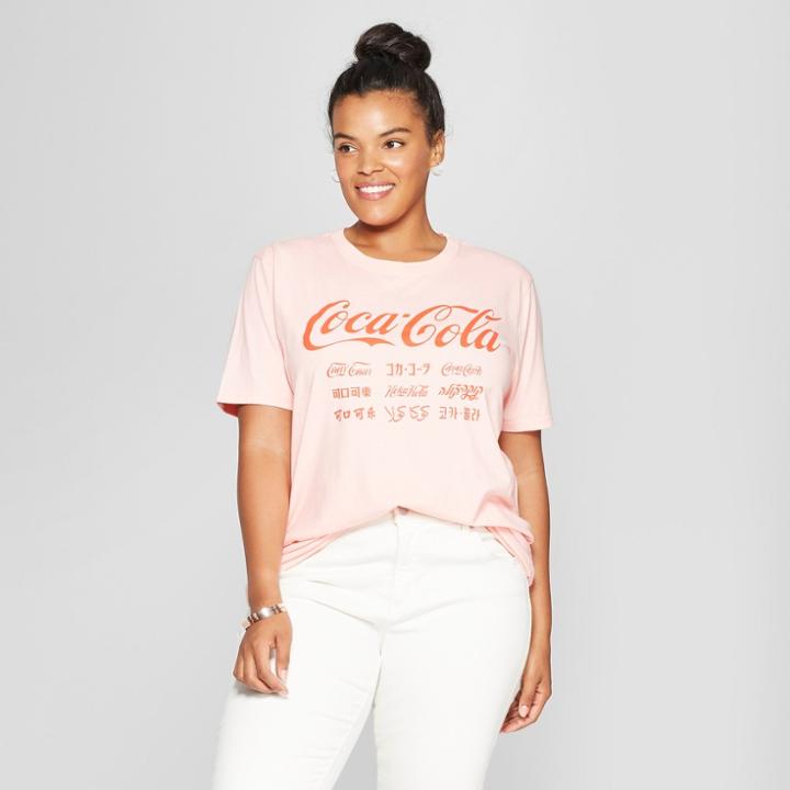 Mighty Fine Women's Coca-cola Plus Size Short Sleeve Boyfriend Graphic T-shirt (juniors') Blush