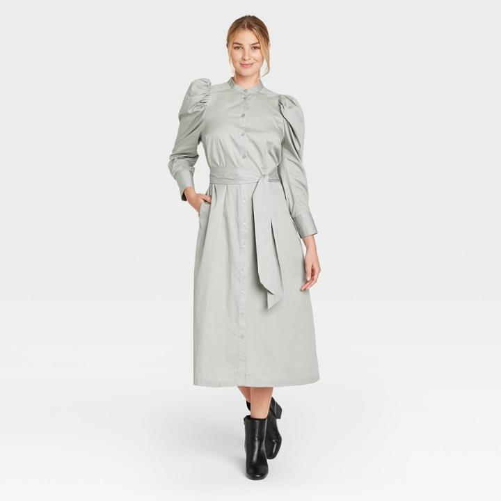 Women's Puff Long Sleeve Shirtdress - Prologue Green