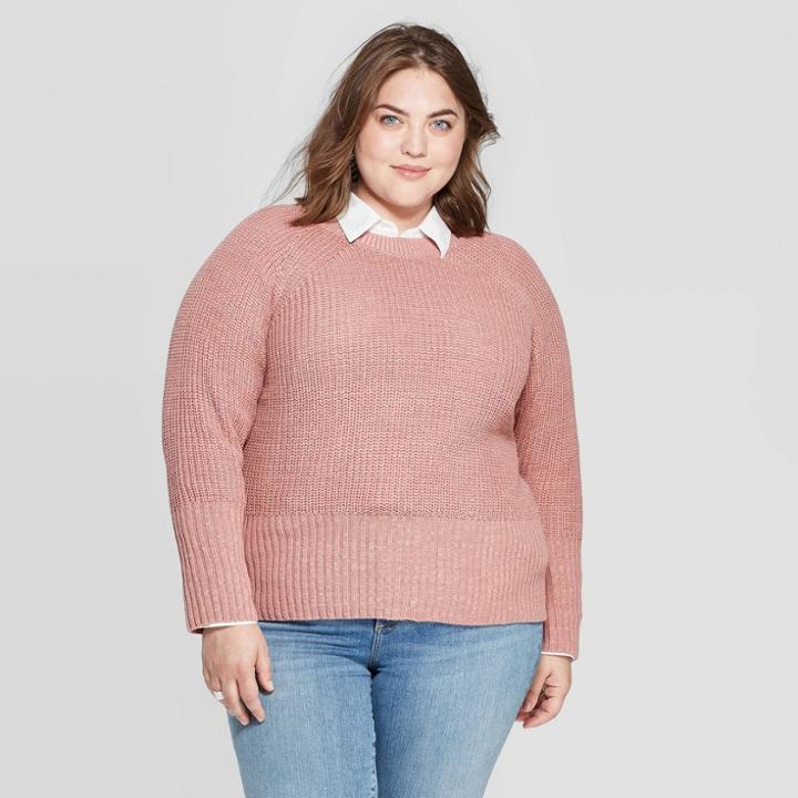 Women's Plus Size Long Sleeve Crewneck Pullover Sweater - Universal Thread Pink X