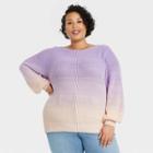 Women's Plus Size Ombre Striped Crewneck Pullover Sweater - Ava & Viv Purple X
