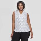 Women's Plus Size Floral Print Sleeveless V-neck Button-up Front Pocket Top - Who What Wear Blue