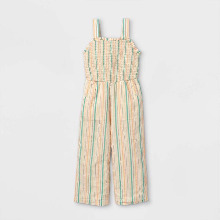 Girls' Smocked Striped Woven Jumpsuit - Cat & Jack Cream