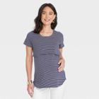 Short Sleeve Nursing Maternity T-shirt - Isabel Maternity By Ingrid & Isabel Navy Striped Xxl, Blue