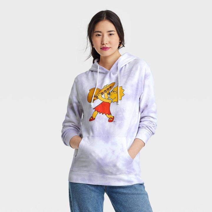 The Simpsons Women's Lisa Simpson Saxophone Hooded Graphic Sweatshirt - Purple