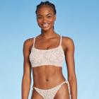 Juniors' Smocked Bralette Bikini Top - Xhilaration Cream Dot Print D/dd Cup, Ivory Dot Print