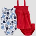 Baby Girls' 2pk Floral Dress Romper - Just One You Made By Carter's Red/blue Newborn