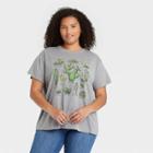 Fifth Sun Women's Plus Size Cactus Grid Short Sleeve Graphic T-shirt - Gray