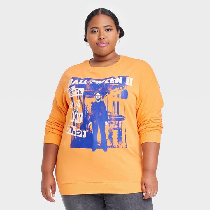 Women's Halloween Movie Plus Size Graphic Sweatshirt - Orange