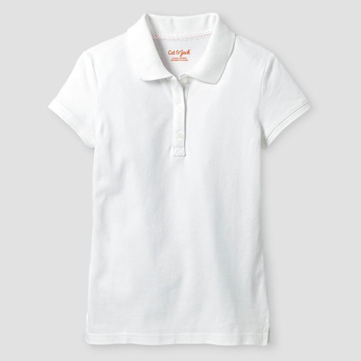 Girls' Pique Stain Resist Uniform Polo Shirt - Cat & Jack White