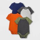 Baby Boys' 4pk Short Sleeve Bodysuit - Cat & Jack Olive Green/navy/orange Newborn