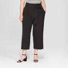 Women's Plus Size Tie Waist Crop Pants - A New Day Black