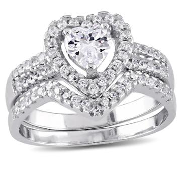 Allura 1 3/8 Ct. T.w. Heart Cubic Zirconia Halo Bridal Set In Sterling Silver -