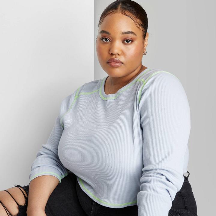 Women's Plus Size Long Sleeve Slim Fit Baby T-shirt - Wild Fable