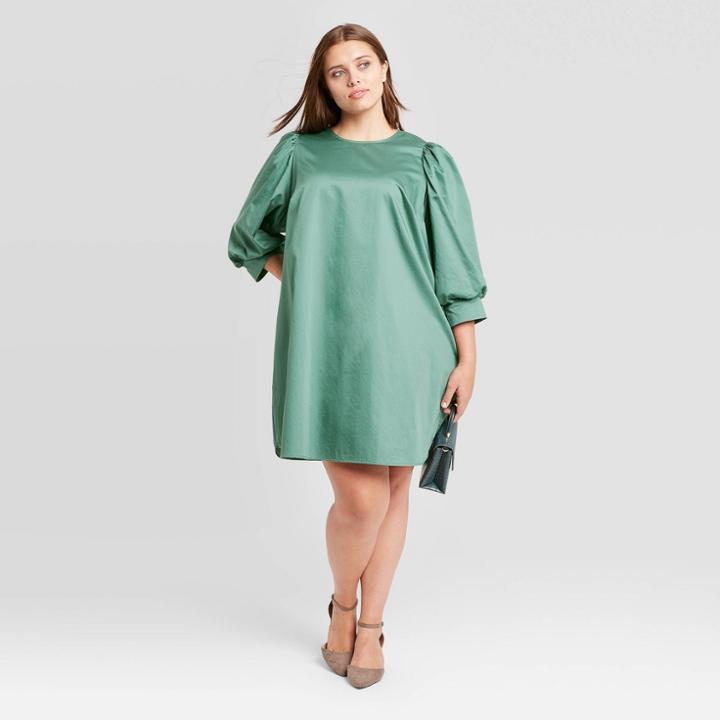 Women's Plus Size Puff 3/4 Sleeve Dress - A New Day Green