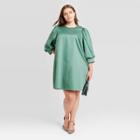 Women's Plus Size Puff 3/4 Sleeve Dress - A New Day Green