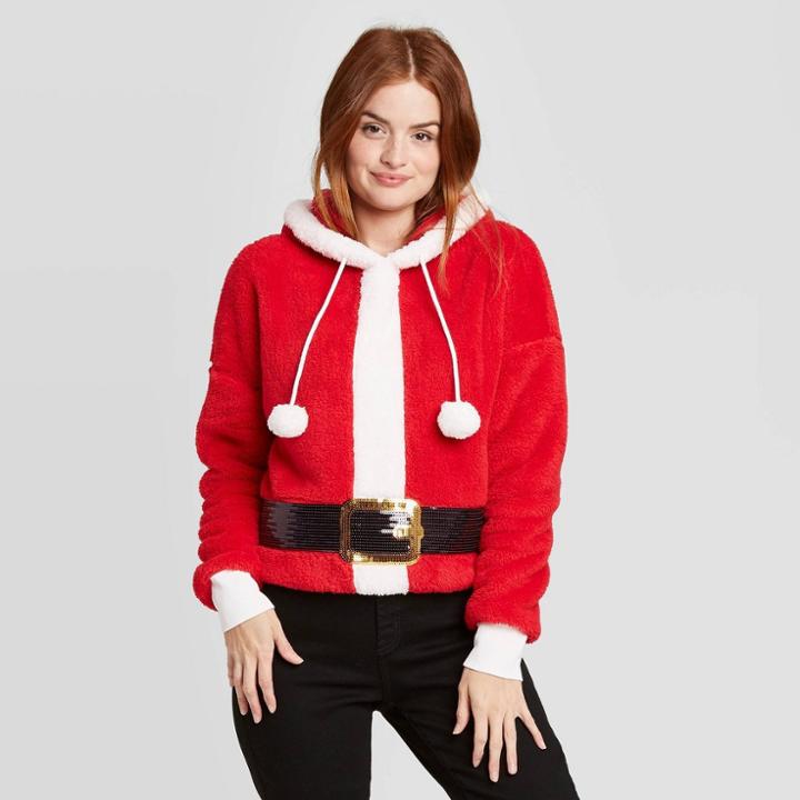 Zoe+liv Women's Santa Sherpa Hooded Sweatshirt - Red