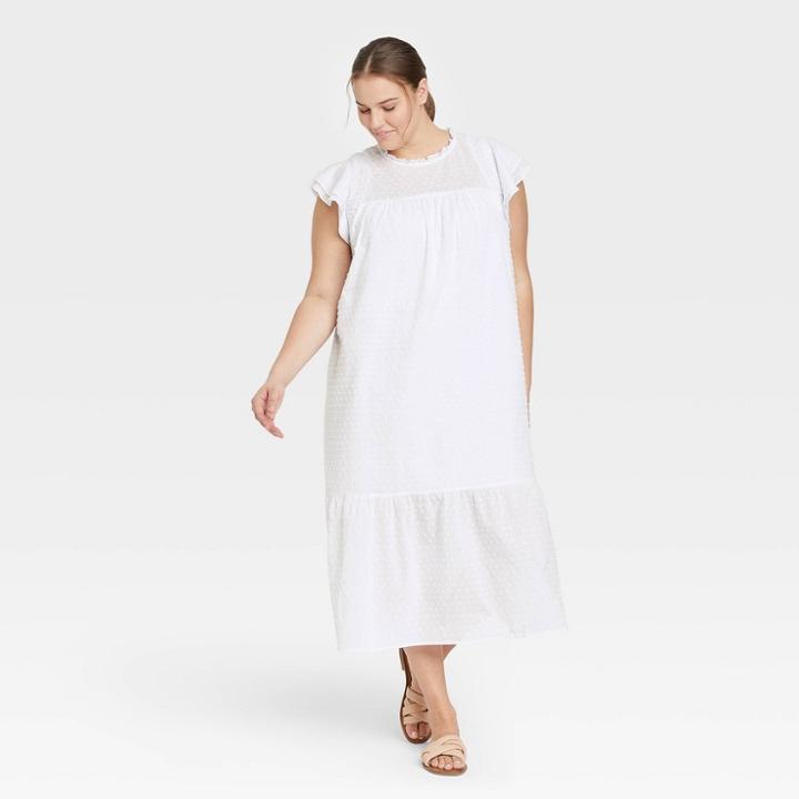 Women's Plus Size Flutter Short Sleeve Shift Dress - Who What Wear White