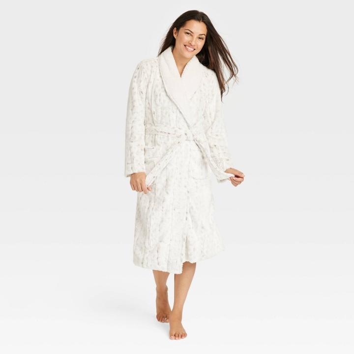 Women's Leopard Print Faux Fur Robe - Stars Above Off-white