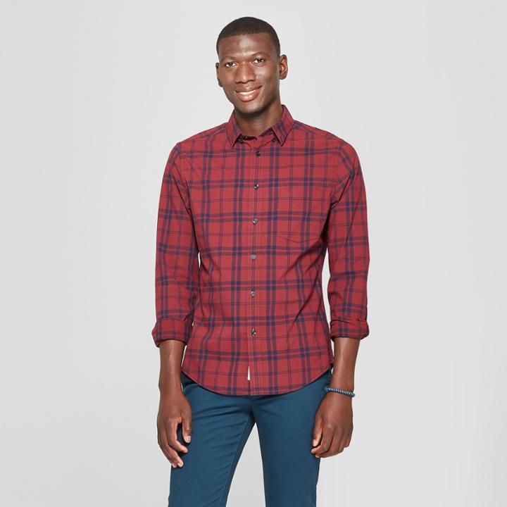 Men's Slim Fit Long Sleeve Northrop Poplin Button-down Shirt - Goodfellow & Co Berry Cobbler