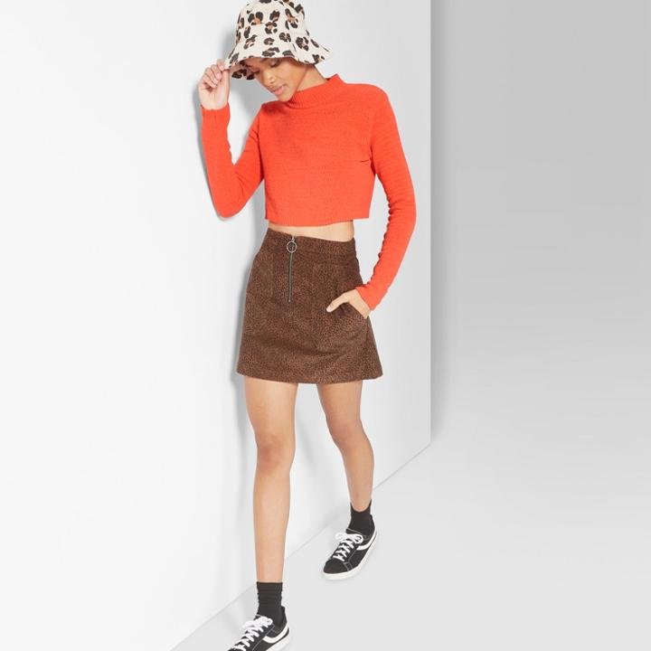 Women's Cropped Mock Neck Pullover - Wild Fable Orange
