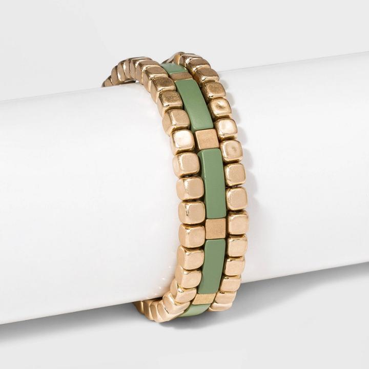 Matte Spray Cube Stretch Bracelet Set - Universal Thread Green, Women's