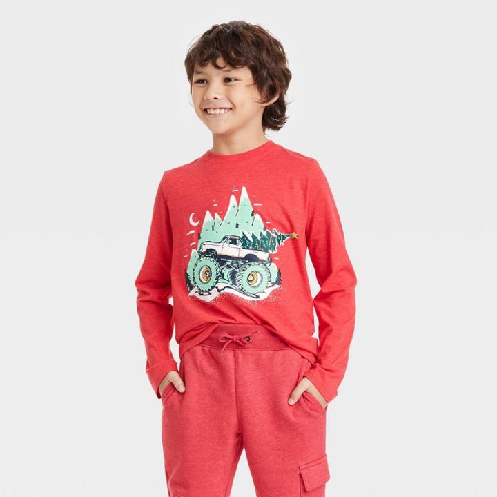 Boys' 'mountain Monster Truck' Long Sleeve Graphic T-shirt - Cat & Jack Red