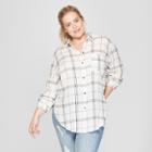 Women's Plus Size Plaid Long Sleeve Tie Front Shirt - Universal Thread White X