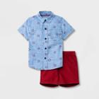 Toddler Boys' 2pc Star Print Chambray Short Sleeve Button-down Shirt And Woven Shorts Set - Cat & Jack Blue